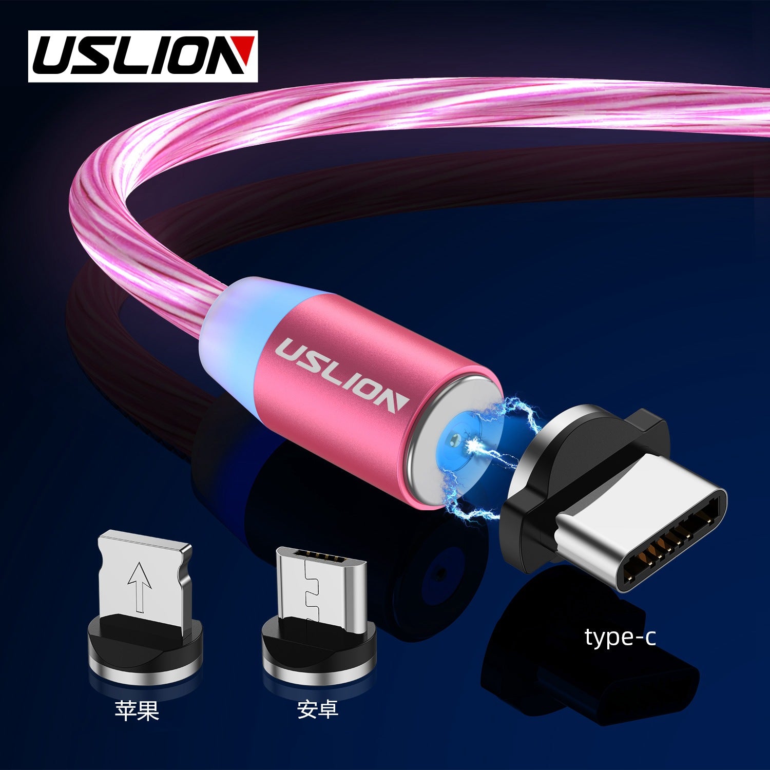 Compatible with Apple , LED Magnetic USB Phone Cable Micro Type C Charger Fast Charging Magnet Charge Cord