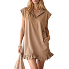 V-Neck Sleeveless Dress - Women's Casual Summer Dress With Two Front Pockets And Back Zipper Closure For Daily Wear