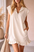 V-Neck Sleeveless Dress - Women's Casual Summer Dress With Two Front Pockets And Back Zipper Closure For Daily Wear